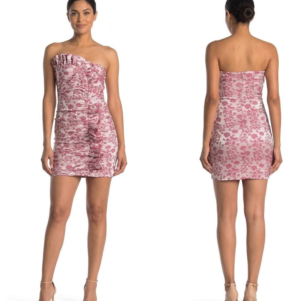 LIKELY Lora Floral Ruched Ruffled Mini Dress Strapless size 2